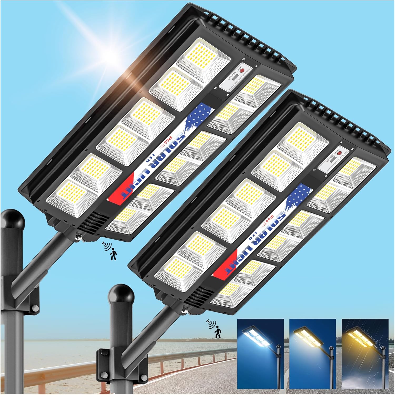 Faroles solares exteriores para calle| 3800W | Luz blanca 7000k /Luz Calida 3500k