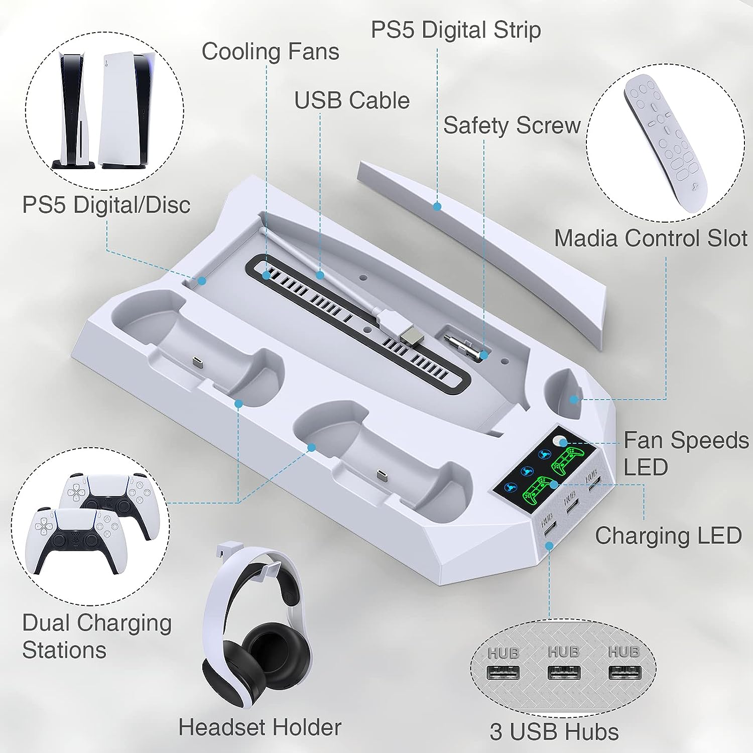 Soporte Pro Playstation 5 (PS5) - 3 ventiladores