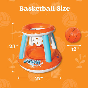 Juego de flotadores inflables para piscina, red de voleibol y aros de baloncesto | Color Naranjo