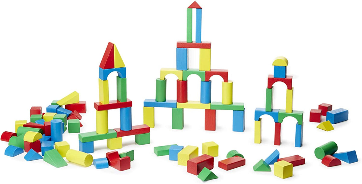 Juego de bloques de construcción de madera | 200 bloques en 4 colores y 9 formas