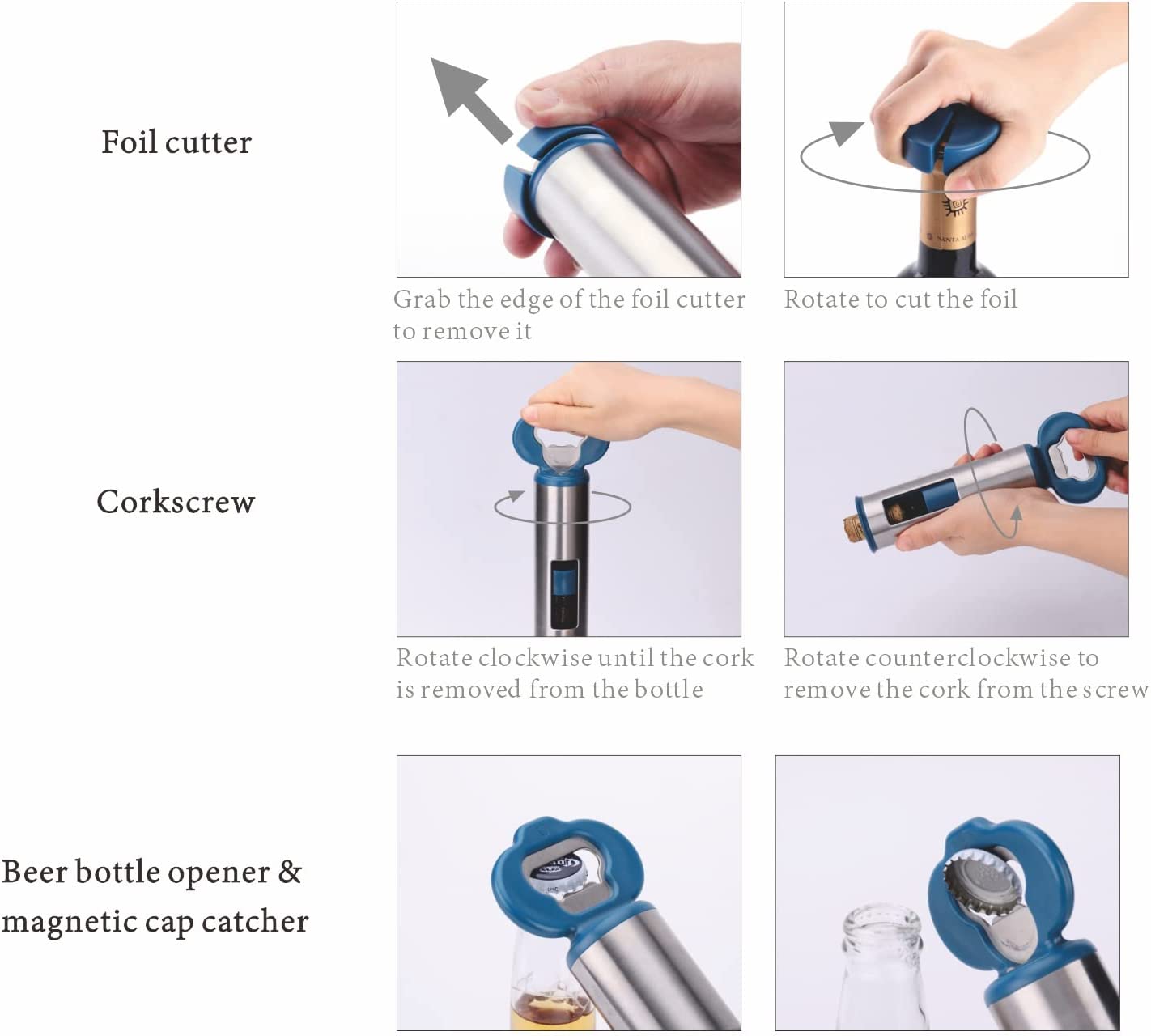 Sacacorchos 3 en 1 | Cortador aluminio | Abridor de cerveza