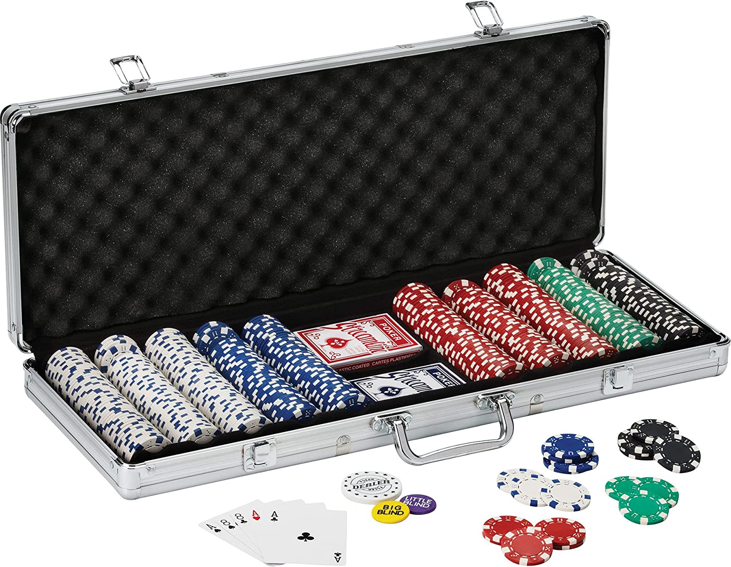 Juego de 500 fichas de color 11.5 gramos para poker con estuche de aluminio