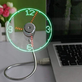 Ventilador con reloj de LED USB con indicador de tiempo real | Color plateado