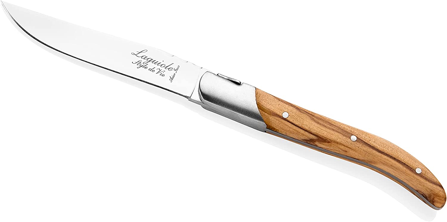 Jaswehome-juego de cuchillos para carne Laguiole, cuchillo de mesa de acero  y madera Pakka con mango ergonómico, Triple remache dentado, 4/6/8/12 uds.